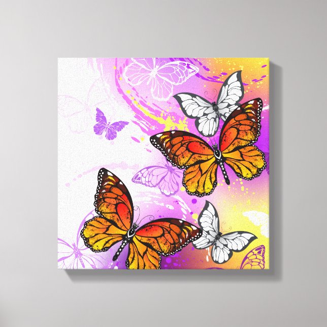 Monarch Butterflies on Purple Background Canvas Print (Front)