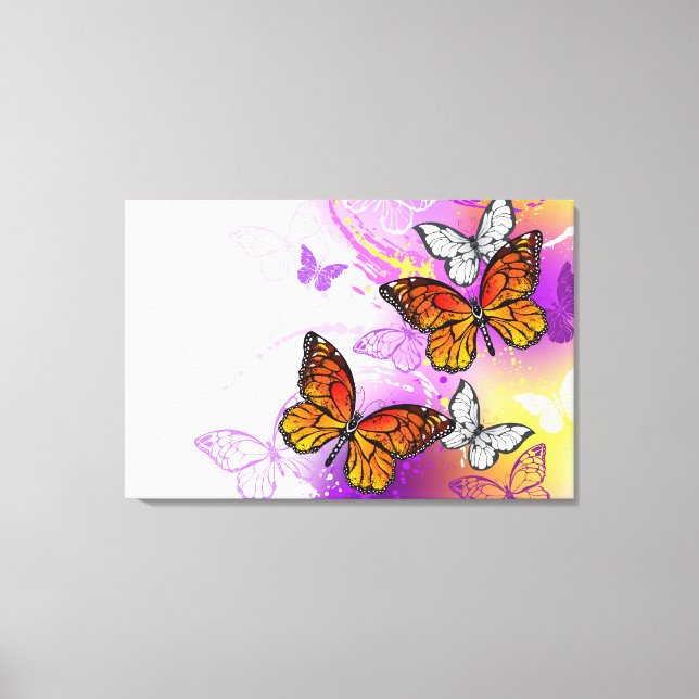 Monarch Butterflies on Purple Background Canvas Print (Front)