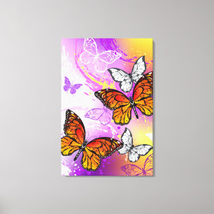 Monarch Butterflies on Purple Background Canvas Print
