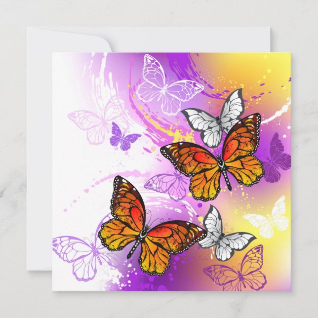 Monarch Butterflies on Purple Background Card (Front)