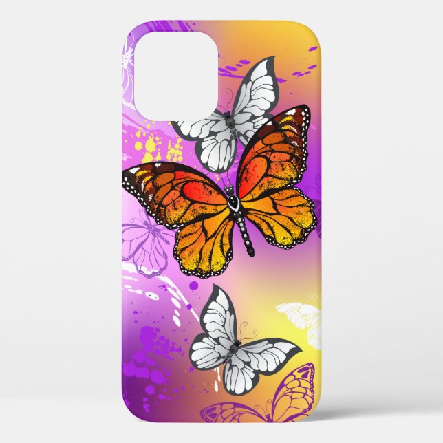 Monarch Butterflies on Purple Background Case-Mate iPhone Case (Back)