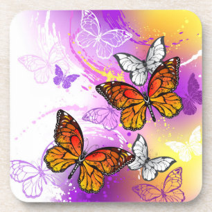 Monarch Butterflies on Purple Background Coaster