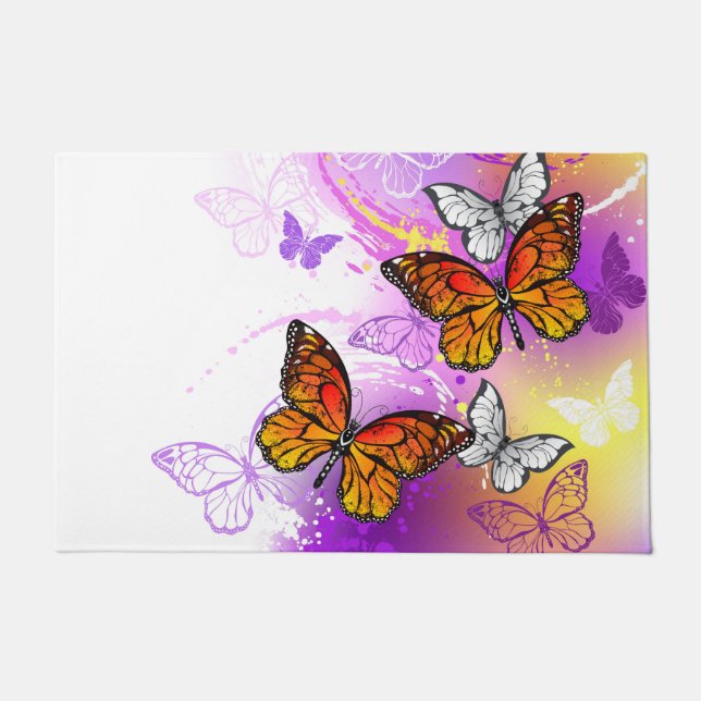 Monarch Butterflies on Purple Background Doormat (Front)