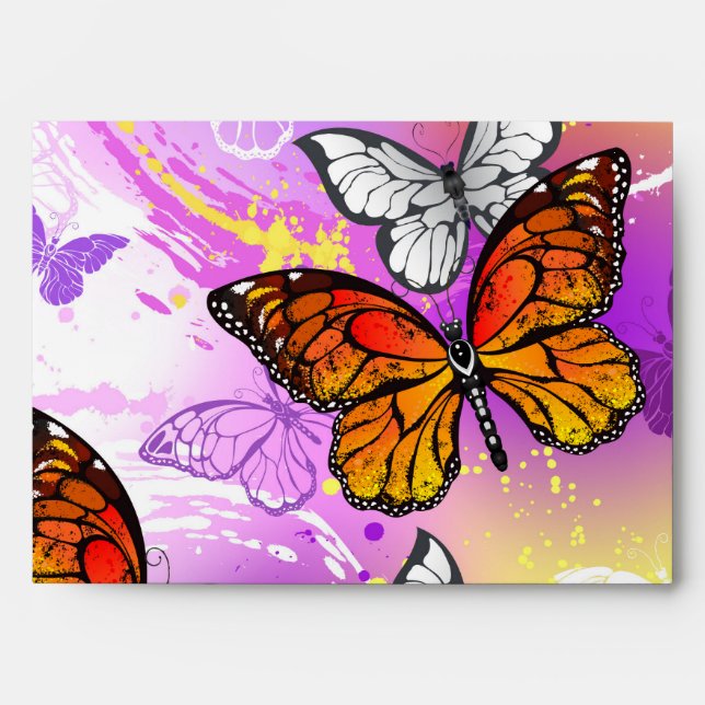 Monarch Butterflies on Purple Background Envelope (Front)