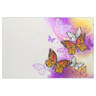Monarch Butterflies on Purple Background Fabric