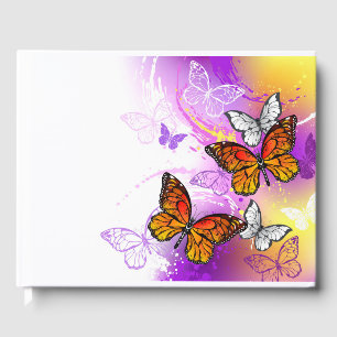 Monarch Butterflies on Purple Background Guest Book