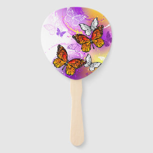 Monarch Butterflies on Purple Background Hand Fan
