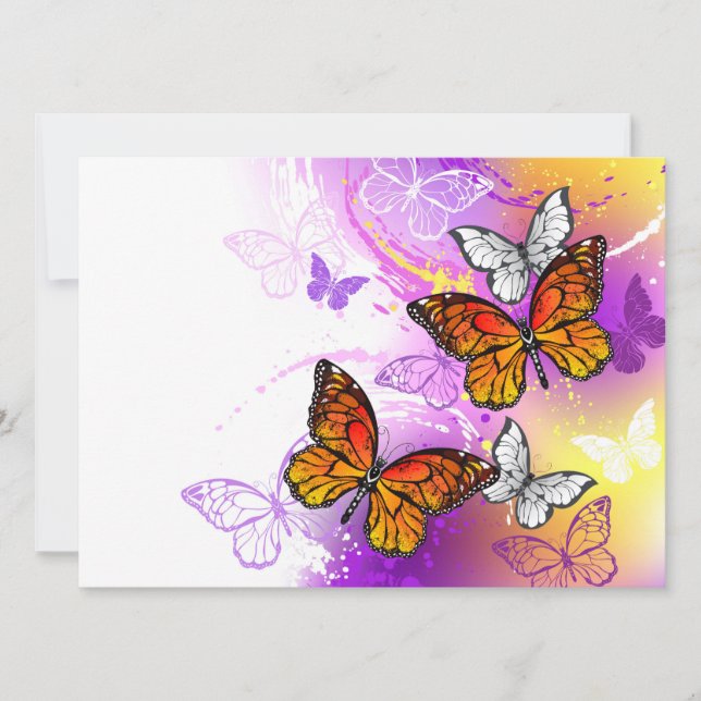 Monarch Butterflies on Purple Background Holiday Card (Front)