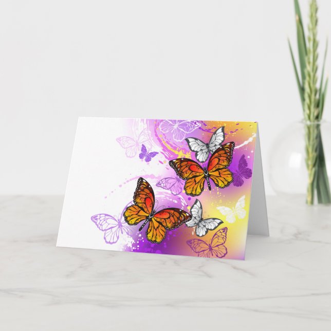Monarch Butterflies on Purple Background Holiday Card (Front)