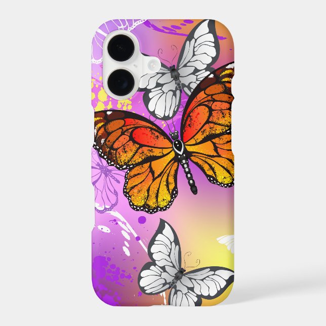 Monarch Butterflies on Purple Background iPhone Case (Back)