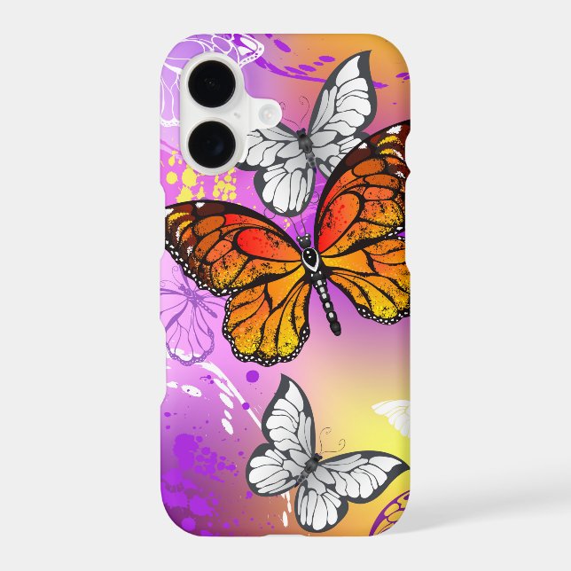 Monarch Butterflies on Purple Background iPhone Case (Back)