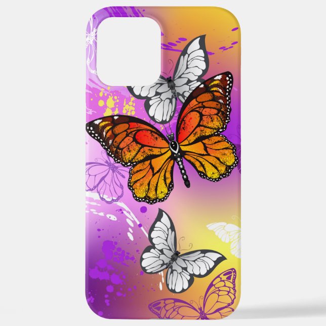 Monarch Butterflies on Purple Background iPhone Case (Back)
