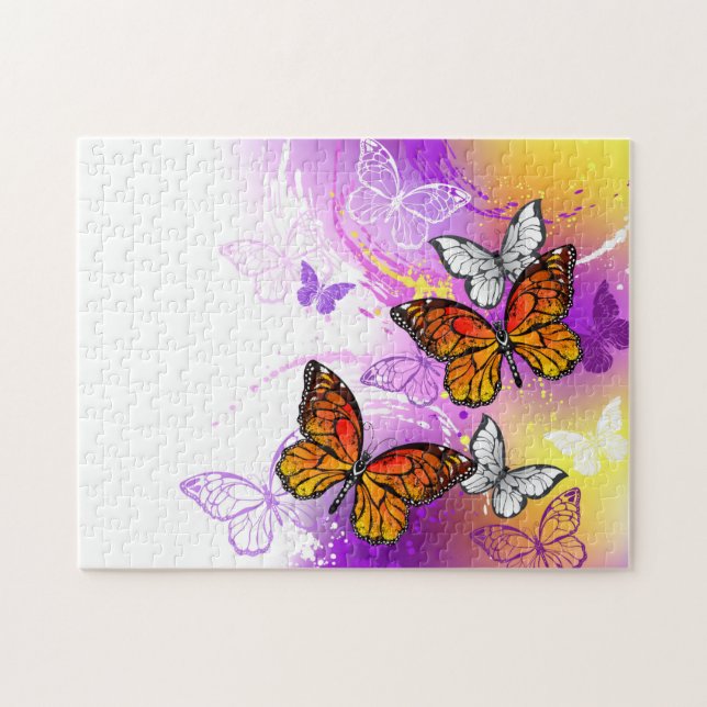 Monarch Butterflies on Purple Background Jigsaw Puzzle (Horizontal)
