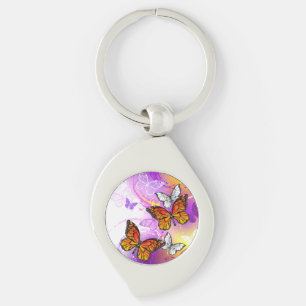 Monarch Butterflies on Purple Background Keychain
