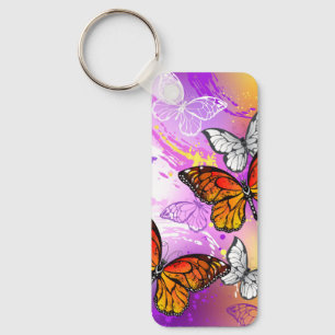 Monarch Butterflies on Purple Background Keychain