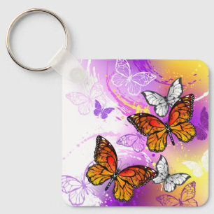 Monarch Butterflies on Purple Background Keychain