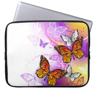 Monarch Butterflies on Purple Background Laptop Sleeve