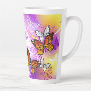 Monarch Butterflies on Purple Background Latte Mug