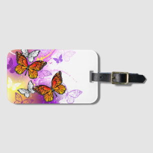 Monarch Butterflies on Purple Background Luggage Tag