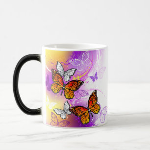 Monarch Butterflies on Purple Background Magic Mug