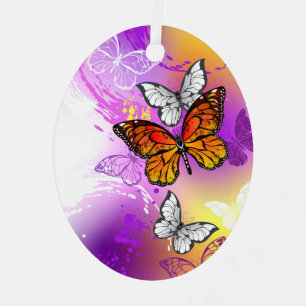 Monarch Butterflies on Purple Background Metal Ornament