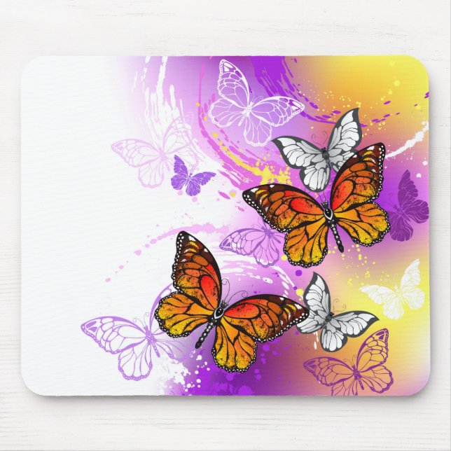 Monarch Butterflies on Purple Background Mouse Pad (Front)