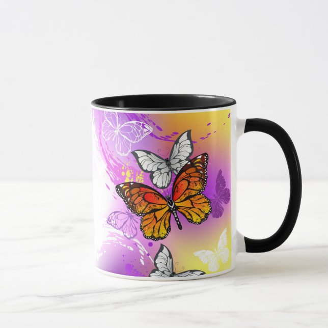 Monarch Butterflies on Purple Background Mug (Right)