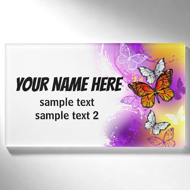 Monarch Butterflies on Purple Background Name Tag (Front)