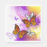 Monarch Butterflies on Purple Background