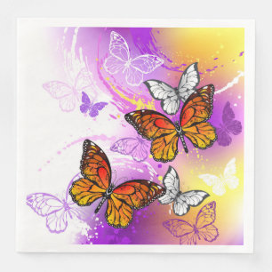 Monarch Butterflies on Purple Background Napkin