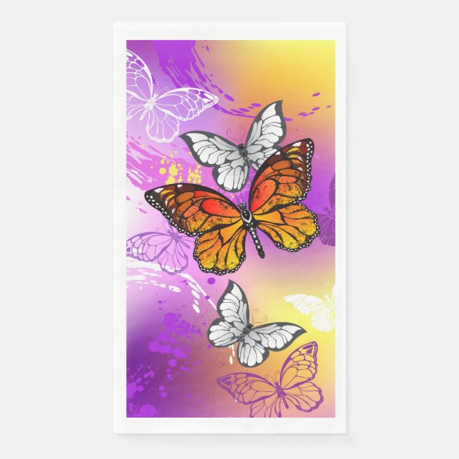 Monarch Butterflies on Purple Background Napkin (Front)