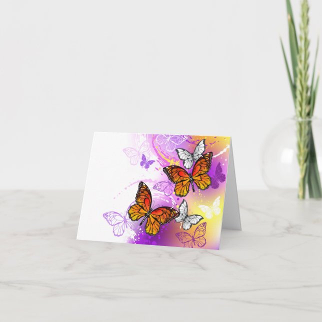 Monarch Butterflies on Purple Background Note Card (Front)
