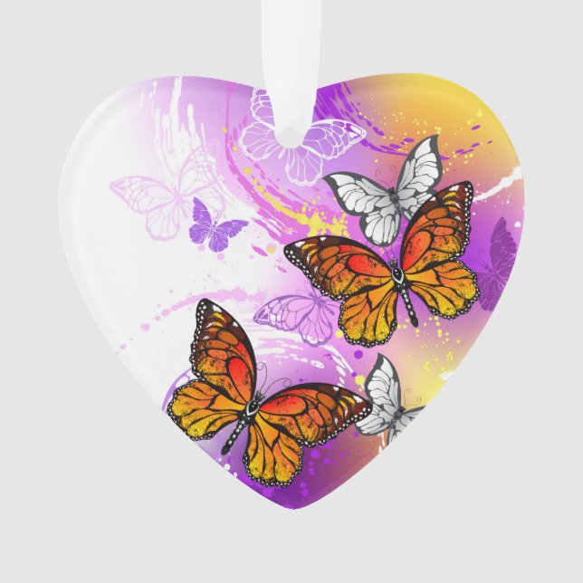 Monarch Butterflies on Purple Background Ornament (Front)