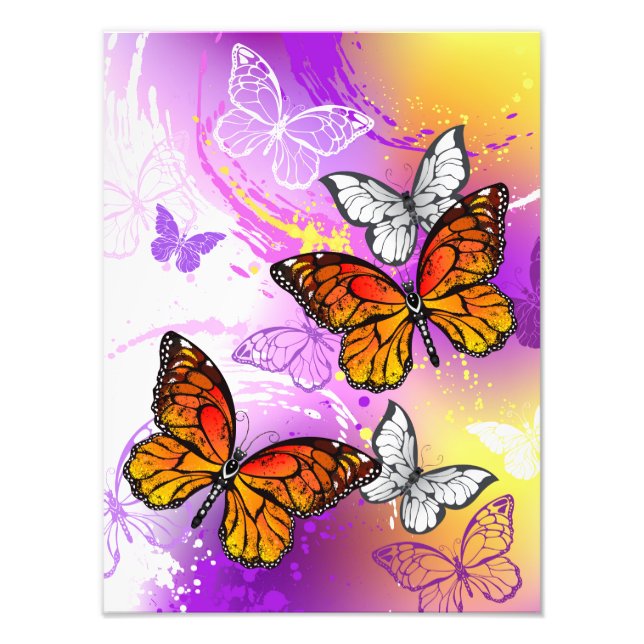 Monarch Butterflies on Purple Background Photo Print (Front)