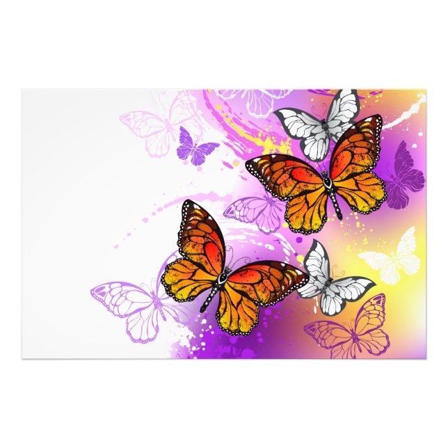 Monarch Butterflies on Purple Background Photo Print (Front)