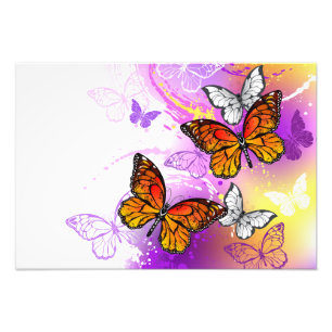 Monarch Butterflies on Purple Background Photo Print