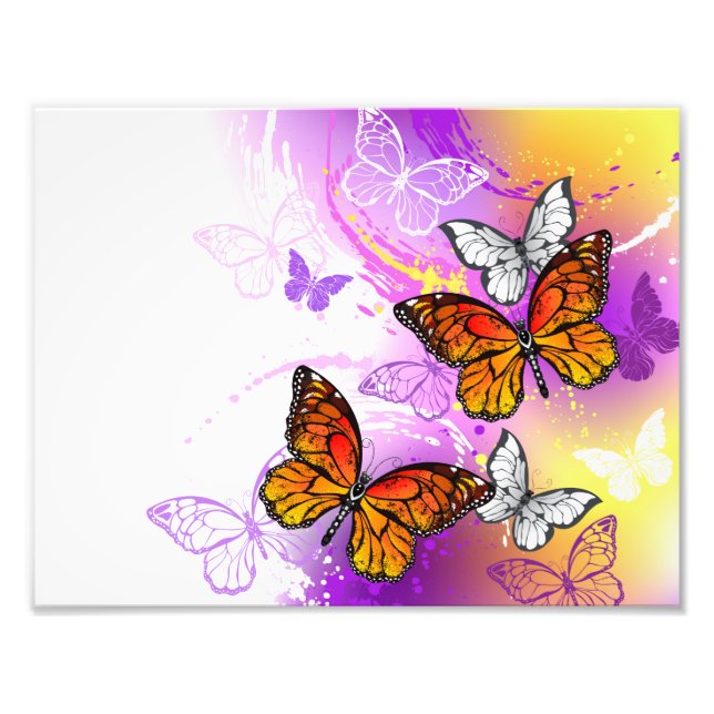 Monarch Butterflies on Purple Background Photo Print (Front)