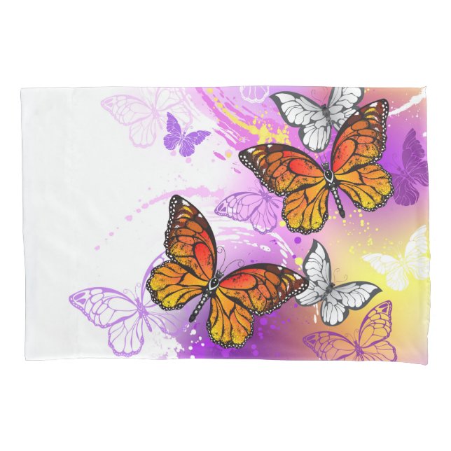 Monarch Butterflies on Purple Background Pillowcase (Front)