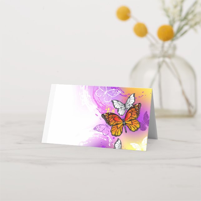 Monarch Butterflies on Purple Background Place Card (Front)