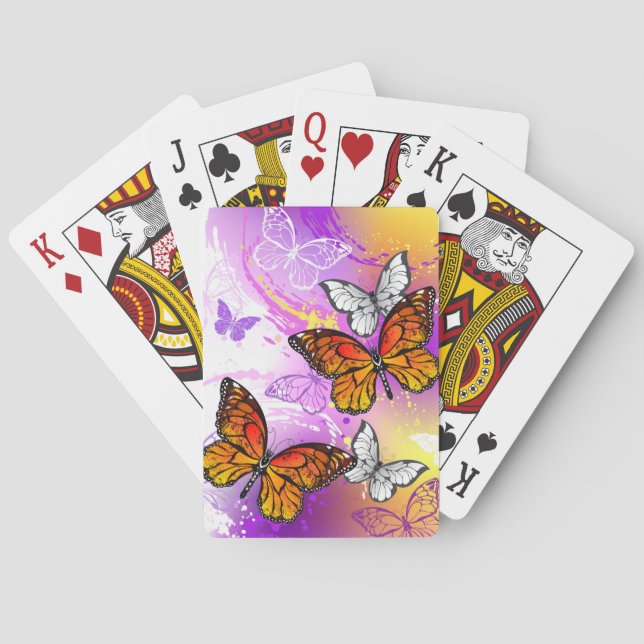 Monarch Butterflies on Purple Background Playing Cards (Back)