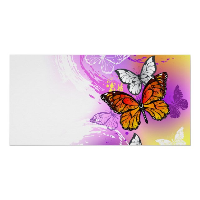 Monarch Butterflies on Purple Background Poster (Front)