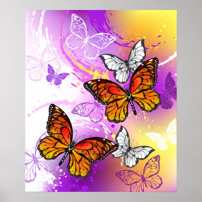 Monarch Butterflies on Purple Background Poster (Front)