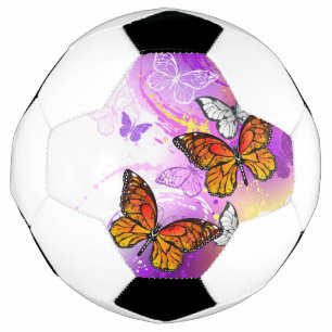 Monarch Butterflies on Purple Background Soccer Ball