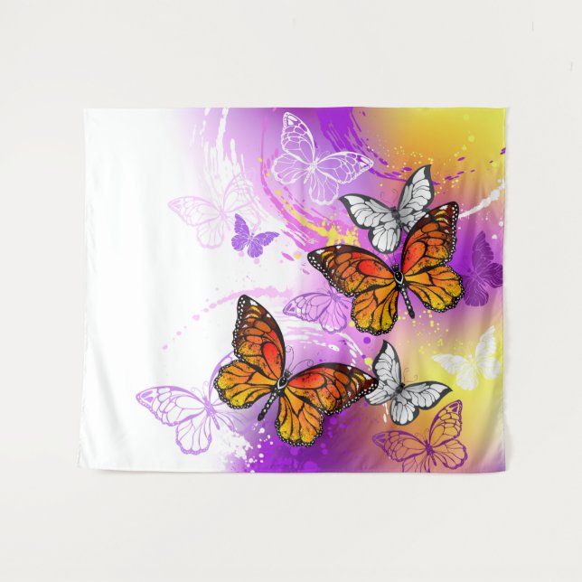 Monarch Butterflies on Purple Background Tapestry (Front (Horizontal))