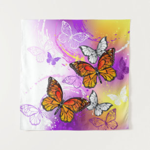 Monarch Butterflies on Purple Background Tapestry
