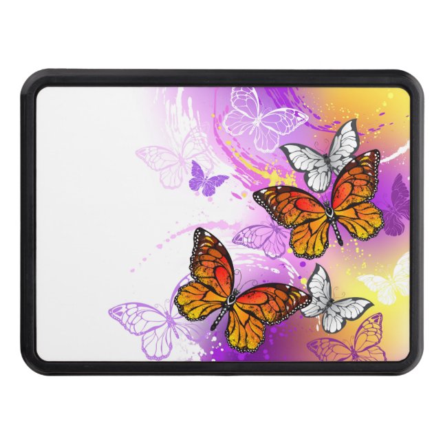 Monarch Butterflies on Purple Background Trailer Hitch Cover (Front)
