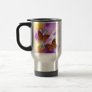 Monarch Butterflies on Purple Background Travel Mug