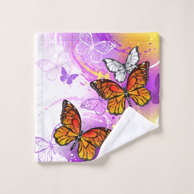 Monarch Butterflies on Purple Background Wash Cloth (Wash Cloth)