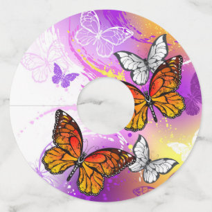 Monarch Butterflies on Purple Background Wine Glass Tag