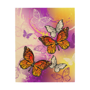 Monarch Butterflies on Purple Background Wood Wall Art
